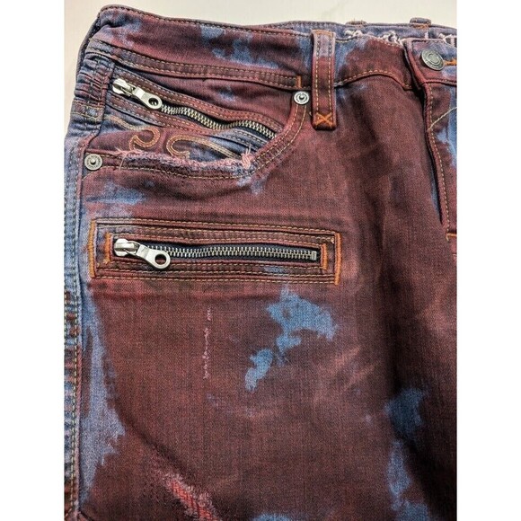 Rock Revival Moto Elroy Biker Distressed Jeans Acid Wash Red Blue Mens Size 38 - Picture 3 of 12
